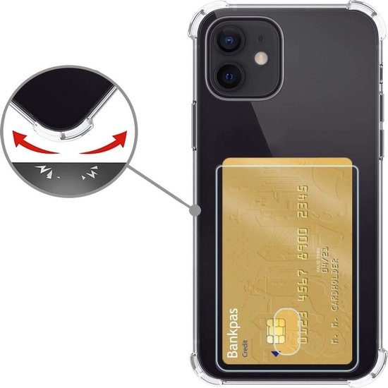 Nomfy Hoesje Geschikt voor iPhone 12 Mini Hoesje Pasjeshouder Shockproof Pas Houder - Hoesje Geschikt voor iPhone 12 Mini Hoes Met Kaarthouder - Transparant