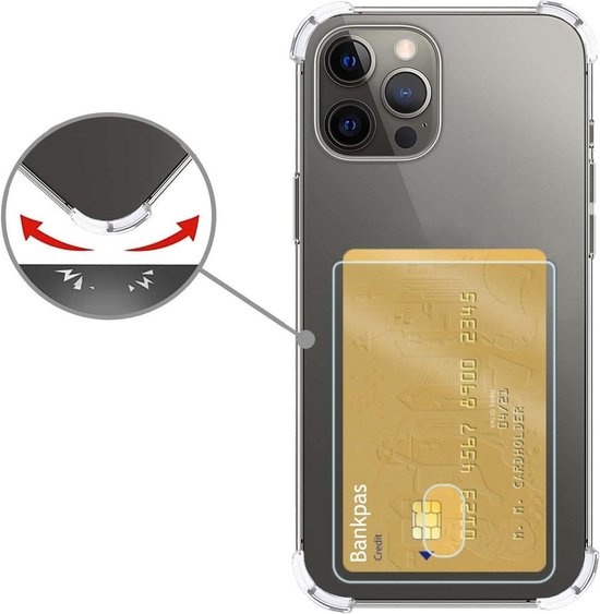 Nomfy Hoesje Geschikt voor iPhone 12/12 Pro Hoesje Pasjeshouder Shockproof Pas Houder - Hoesje Geschikt voor iPhone 12/12 Pro Hoes Met Kaarthouder - Transparant