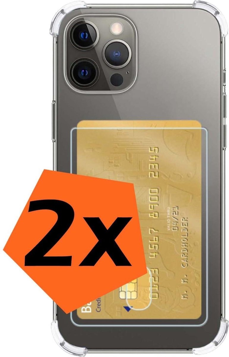 Nomfy Hoesje Geschikt voor iPhone 12 Pro Max Hoesje Pasjeshouder Shockproof Pas Houder - Hoesje Geschikt voor iPhone 12 Pro Max Hoes Met Kaarthouder - Transparant - 2 PACK