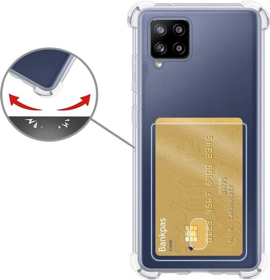 Nomfy Hoesje Geschikt voor Samsung A12 Hoesje Pasjeshouder Shockproof Pas Houder - Hoesje Geschikt voor Samsung Galaxy A12 Hoes Met Kaarthouder - Transparant