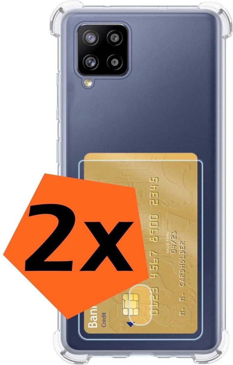 Nomfy Hoesje Geschikt voor Samsung A42 Hoesje Pasjeshouder Shockproof Pas Houder - Hoesje Geschikt voor Samsung Galaxy A42 Hoes Met Kaarthouder - Transparant - 2 PACK