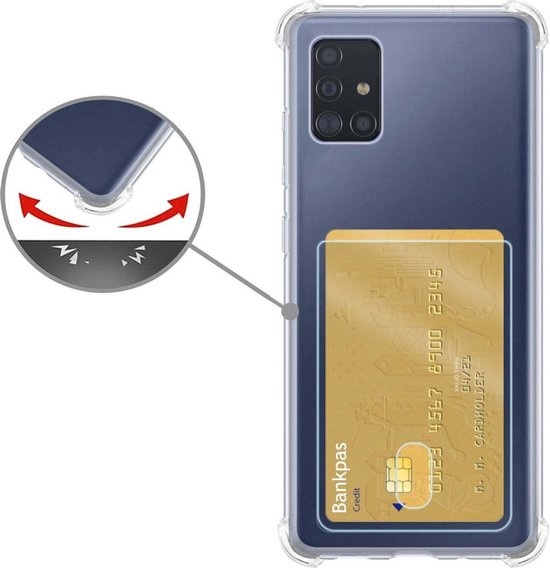 Nomfy Hoesje Geschikt voor Samsung A71 Hoesje Pasjeshouder Shockproof Pas Houder - Hoesje Geschikt voor Samsung Galaxy A71 Hoes Met Kaarthouder - Transparant - 2 PACK