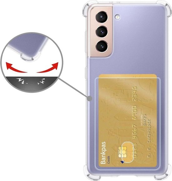 Nomfy Hoesje Geschikt voor Samsung S21 Hoesje Pasjeshouder Shockproof Pas Houder - Hoesje Geschikt voor Samsung Galaxy S21 Hoes Met Kaarthouder - Transparant
