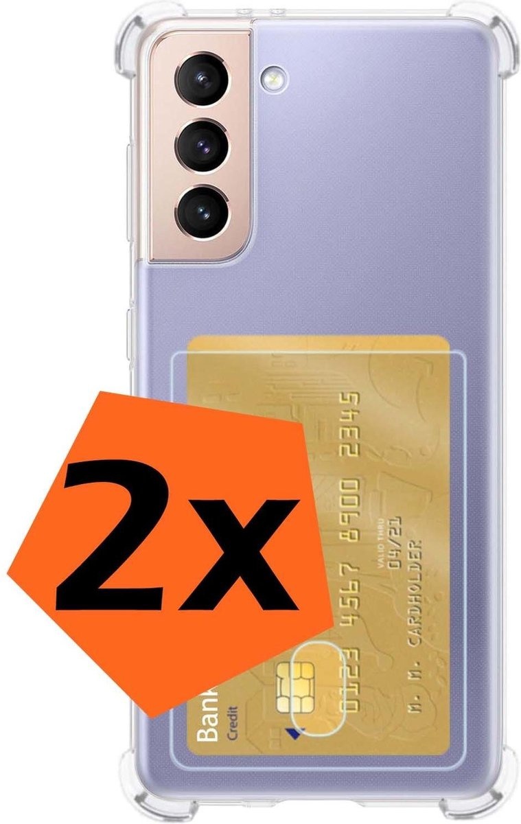 Nomfy Hoesje Geschikt voor Samsung S21 Plus Hoesje Pasjeshouder Shockproof Pas Houder - Hoesje Geschikt voor Samsung Galaxy S21 Plus Hoes Met Kaarthouder - Transparant - 2 PACK