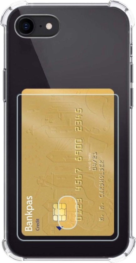 NoXx Hoes Geschikt voor iPhone SE 2020 Hoesje Pasjeshouder Cover Shock Proof Case Siliconen Hoes Met Kaarthouder - Transparant - 2x