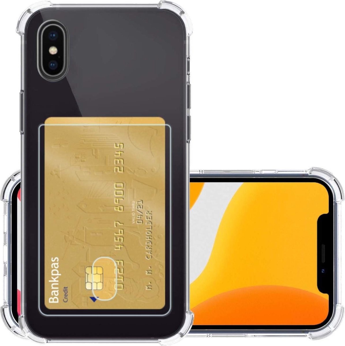NoXx Hoes Geschikt voor iPhone Xs Hoesje Pasjeshouder Cover Shock Proof Case Siliconen Hoes Met Kaarthouder - Transparant