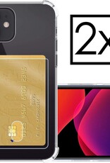 NoXx Hoes Geschikt voor iPhone 12 Hoesje Pasjeshouder Cover Shock Proof Case Siliconen Hoes Met Kaarthouder - Transparant - 2x