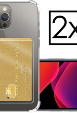 NoXx Hoes Geschikt voor iPhone 12/12 Pro Hoesje Pasjeshouder Cover Shock Proof Case Siliconen Hoes Met Kaarthouder - Transparant - 2x