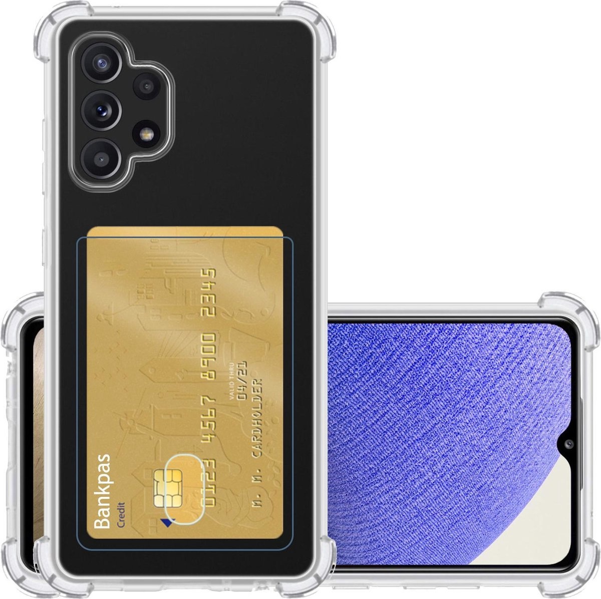 NoXx Hoes Geschikt voor Samsung A32 5G Hoesje Pasjeshouder Cover Shock Proof Case Siliconen Hoes Met Kaarthouder - Transparant