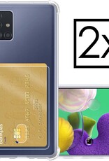 NoXx Hoes Geschikt voor Samsung A51 Hoesje Pasjeshouder Cover Shock Proof Case Siliconen Hoes Met Kaarthouder - Transparant - 2x