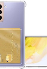 NoXx Hoes Geschikt voor Samsung S21 Hoesje Pasjeshouder Cover Shock Proof Case Siliconen Hoes Met Kaarthouder - Transparant