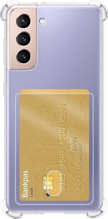 NoXx Hoes Geschikt voor Samsung S21 Hoesje Pasjeshouder Cover Shock Proof Case Siliconen Hoes Met Kaarthouder - Transparant