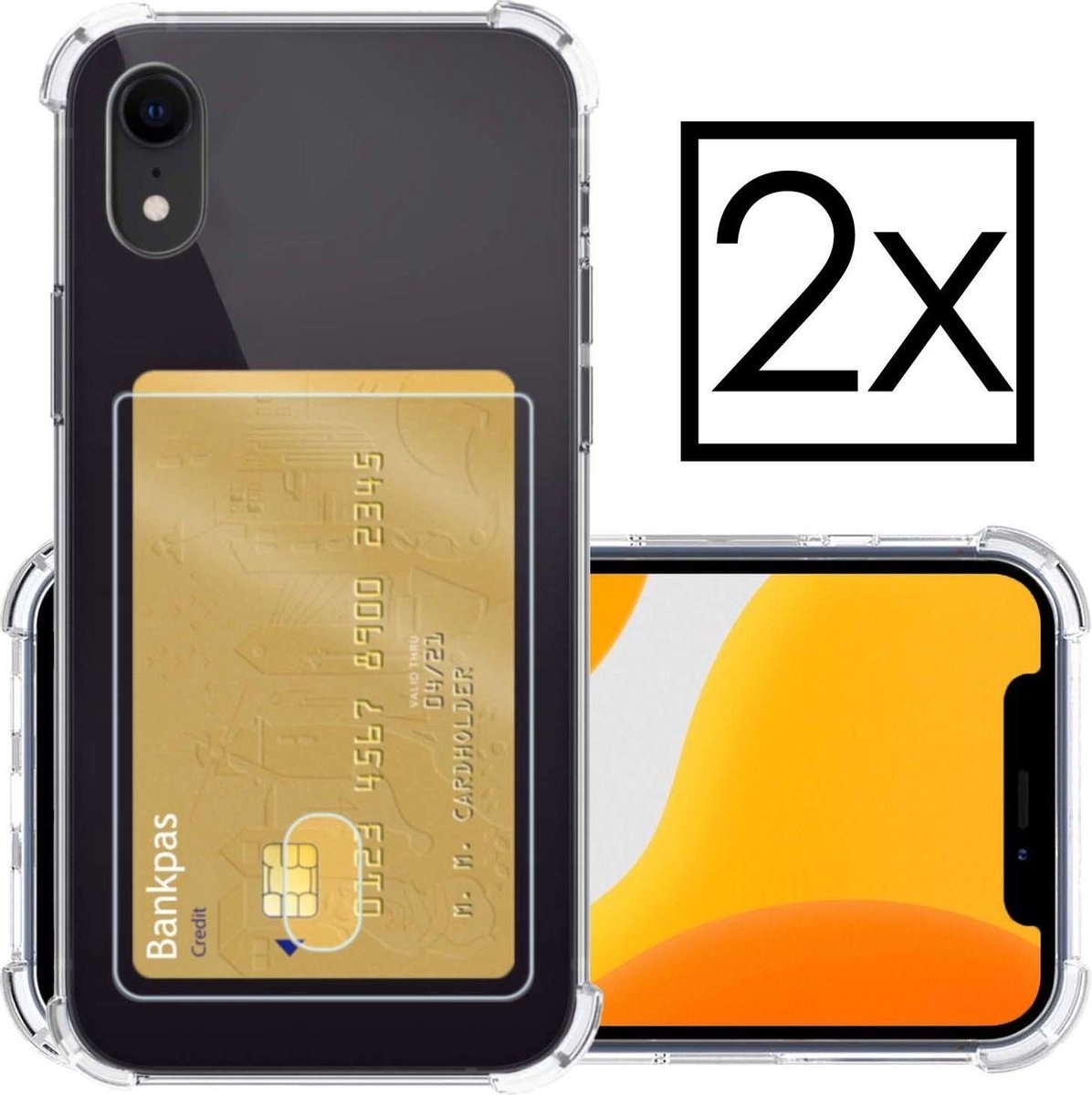 NoXx Hoes Geschikt voor iPhone XR Hoesje Pasjeshouder Cover Shock Proof Case Siliconen Hoes Met Kaarthouder - Transparant - 2x