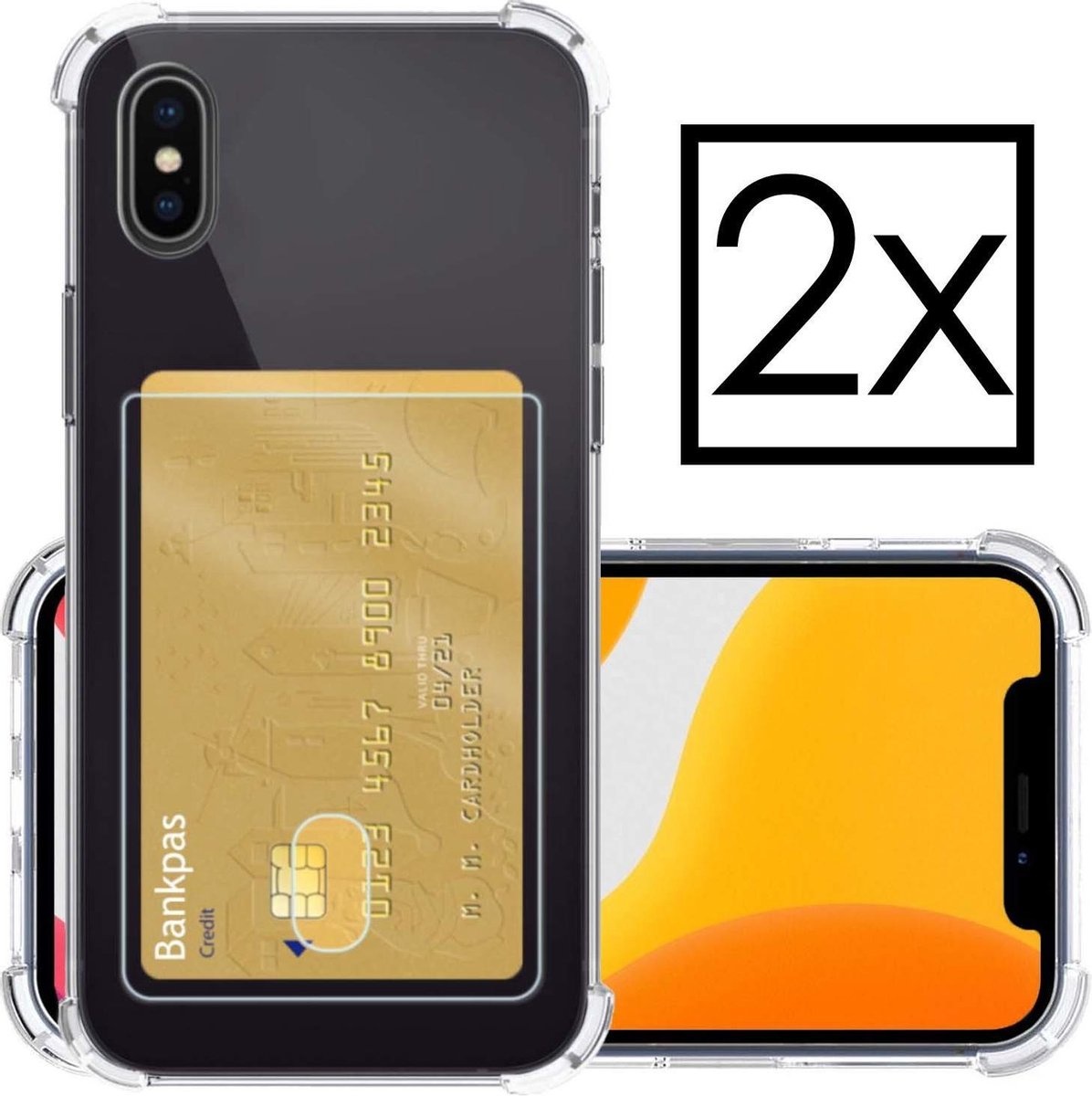 NoXx Hoes Geschikt voor iPhone Xs Max Hoesje Pasjeshouder Cover Shock Proof Case Siliconen Hoes Met Kaarthouder - Transparant - 2x