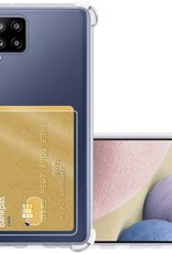 NoXx Hoes Geschikt voor Samsung A12 Hoesje Pasjeshouder Cover Shock Proof Case Siliconen Hoes Met Kaarthouder - Transparant
