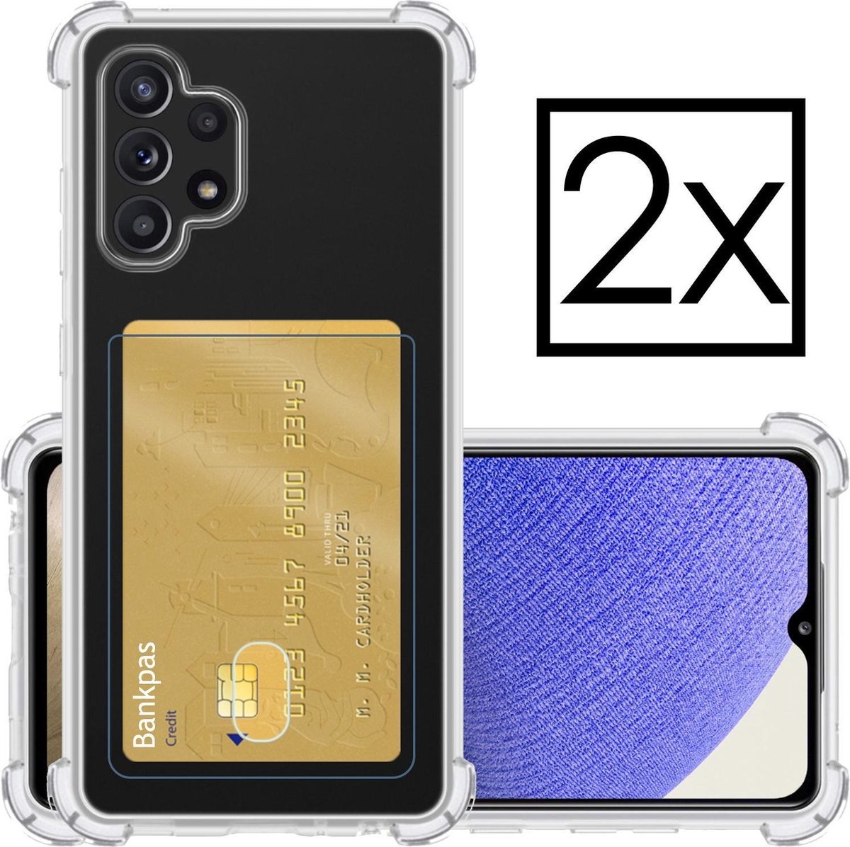 NoXx Hoes Geschikt voor Samsung A32 5G Hoesje Pasjeshouder Cover Shock Proof Case Siliconen Hoes Met Kaarthouder - Transparant - 2x