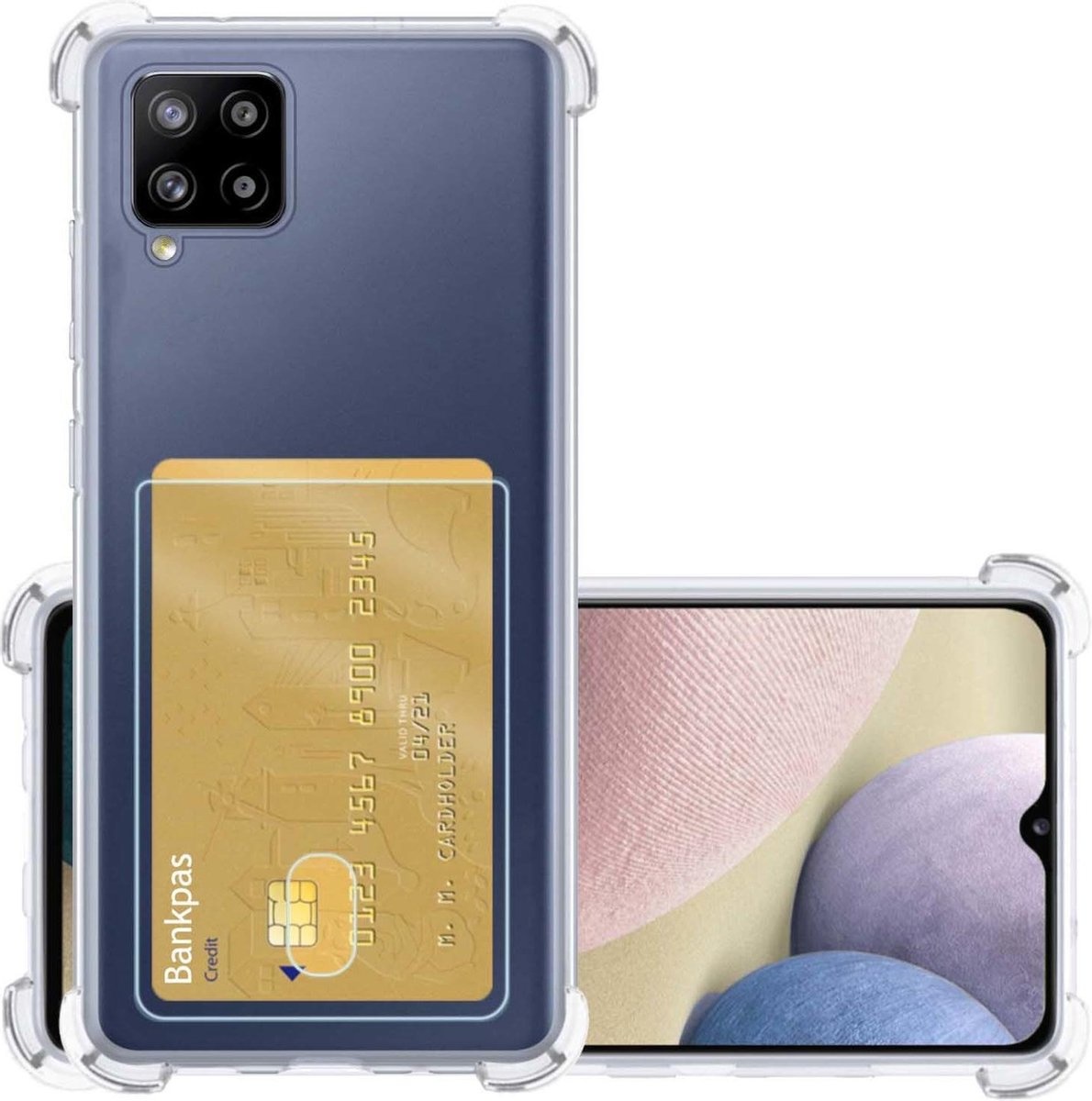 NoXx Hoes Geschikt voor Samsung A42 Hoesje Pasjeshouder Cover Shock Proof Case Siliconen Hoes Met Kaarthouder - Transparant