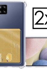 NoXx Hoes Geschikt voor Samsung A42 Hoesje Pasjeshouder Cover Shock Proof Case Siliconen Hoes Met Kaarthouder - Transparant - 2x