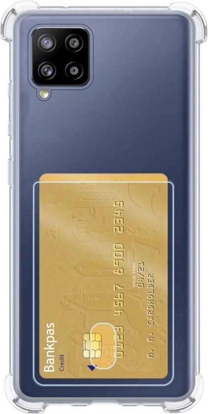 NoXx Hoes Geschikt voor Samsung A42 Hoesje Pasjeshouder Cover Shock Proof Case Siliconen Hoes Met Kaarthouder - Transparant - 2x