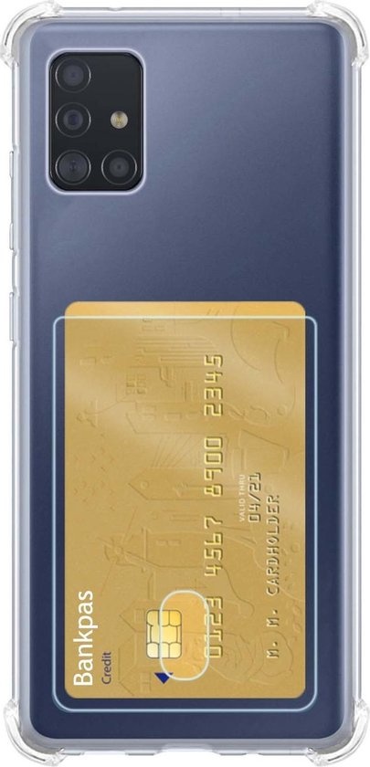 NoXx Hoes Geschikt voor Samsung A51 Hoesje Pasjeshouder Cover Shock Proof Case Siliconen Hoes Met Kaarthouder - Transparant - 2x
