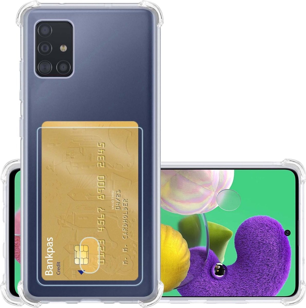 NoXx Hoes Geschikt voor Samsung A71 Hoesje Pasjeshouder Cover Shock Proof Case Siliconen Hoes Met Kaarthouder - Transparant