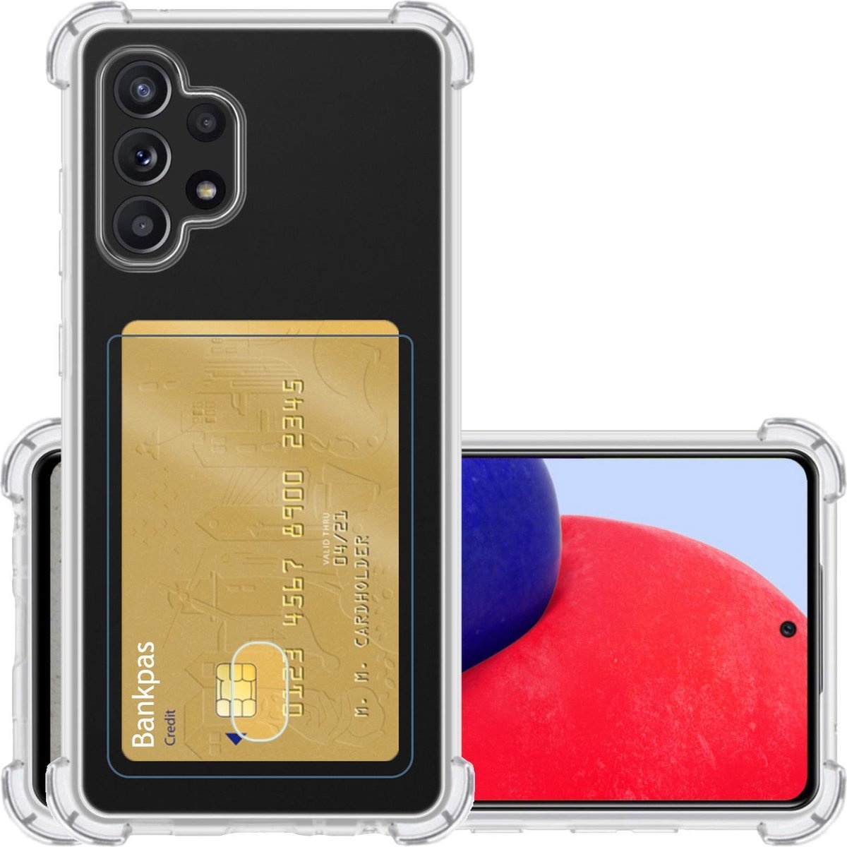 NoXx Hoes Geschikt voor Samsung A72 Hoesje Pasjeshouder Cover Shock Proof Case Siliconen Hoes Met Kaarthouder - Transparant