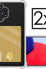 NoXx Hoes Geschikt voor Samsung A72 Hoesje Pasjeshouder Cover Shock Proof Case Siliconen Hoes Met Kaarthouder - Transparant - 2x