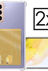 NoXx Hoes Geschikt voor Samsung S21 Hoesje Pasjeshouder Cover Shock Proof Case Siliconen Hoes Met Kaarthouder - Transparant - 2x