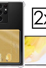 NoXx Hoes Geschikt voor Samsung S21 Ultra Hoesje Pasjeshouder Cover Shock Proof Case Siliconen Hoes Met Kaarthouder - Transparant - 2x