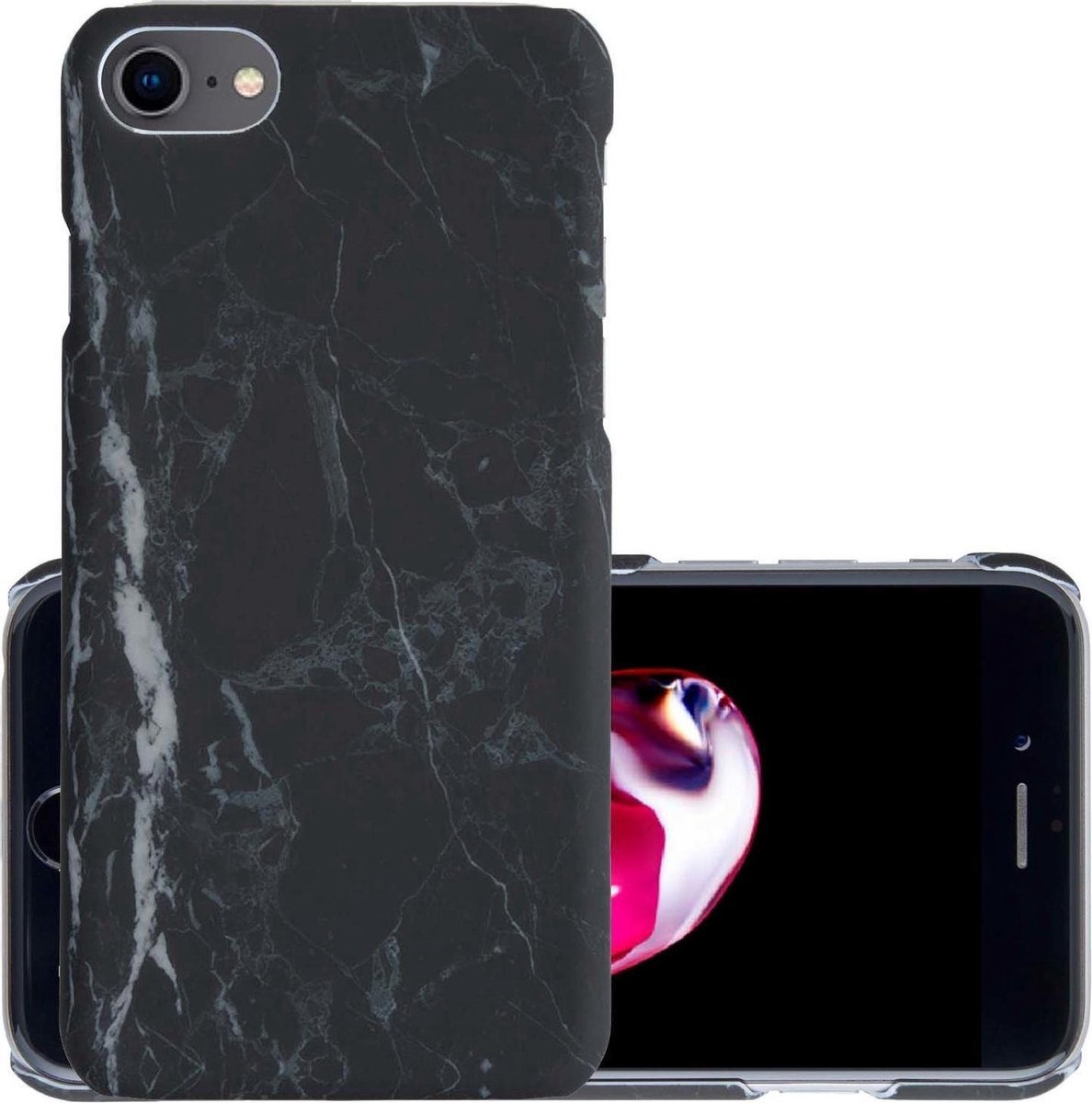 NoXx Hoes Geschikt voor iPhone SE 2020 Hoesje Marmer Back Case Hardcover Marmeren Hoes Marmer - Zwart