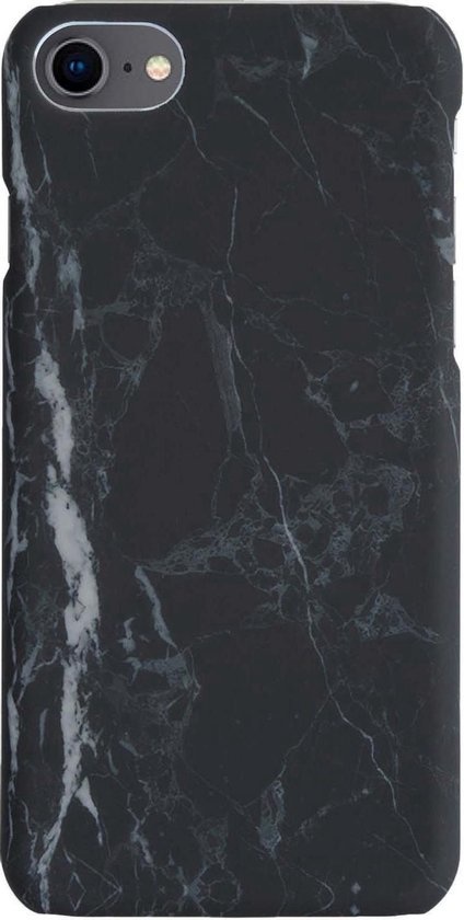NoXx Hoes Geschikt voor iPhone 8 Hoesje Marmer Back Case Hardcover Marmeren Hoes Marmer - Zwart - 2x