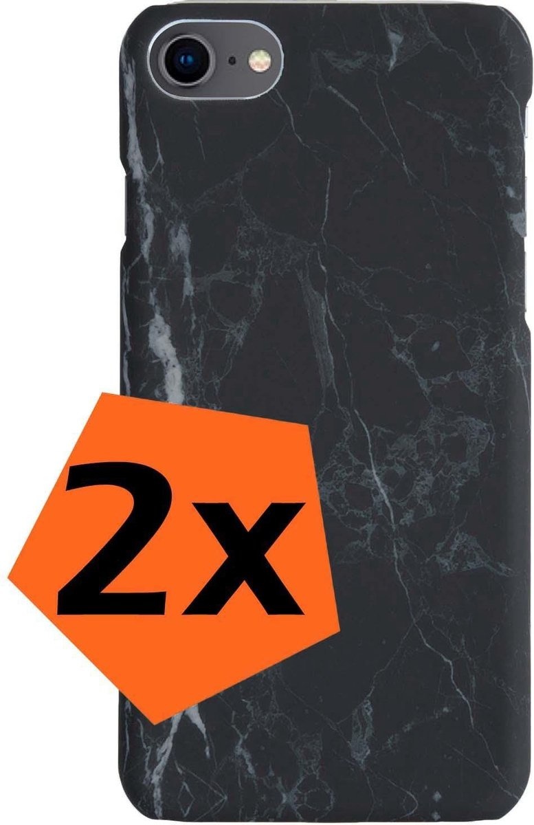 Nomfy Hoesje Geschikt voor iPhone 8 Hoesje Marmeren Case Hardcover Hoes Marmer - Hoesje Geschikt voor iPhone 8 Marmer Hoes - Zwart - 2 PACK