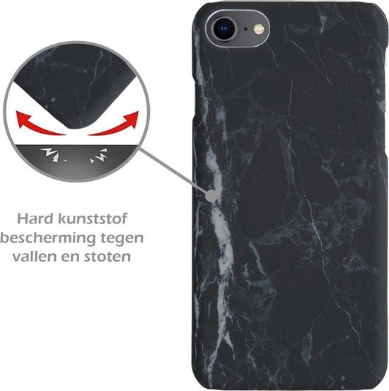 Nomfy Hoesje Geschikt voor iPhone SE 2020 Hoesje Marmeren Case Hardcover Hoes Marmer - Hoesje Geschikt voor iPhone SE (2020) Marmer Hoes - Zwart - 2 PACK