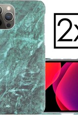 NoXx Hoes Geschikt voor iPhone 11 Pro Max Hoesje Marmer Back Case Hardcover Marmeren Hoes Marmer - Groen - 2x