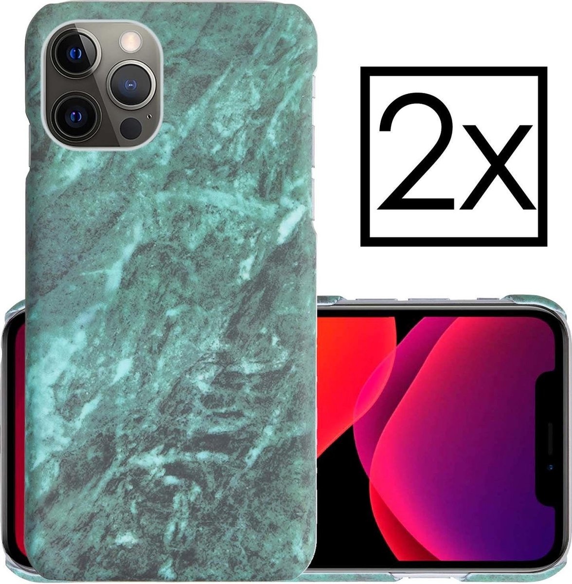 NoXx Hoes Geschikt voor iPhone 11 Pro Max Hoesje Marmer Back Case Hardcover Marmeren Hoes Marmer - Groen - 2x