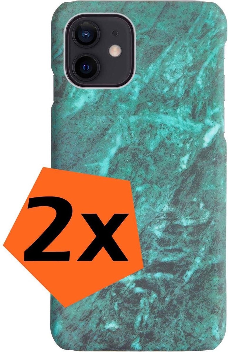 Nomfy Hoesje Geschikt voor iPhone 11 Hoesje Marmeren Case Hardcover Hoes Marmer - Hoesje Geschikt voor iPhone 11 Marmer Hoes - Groen - 2 PACK