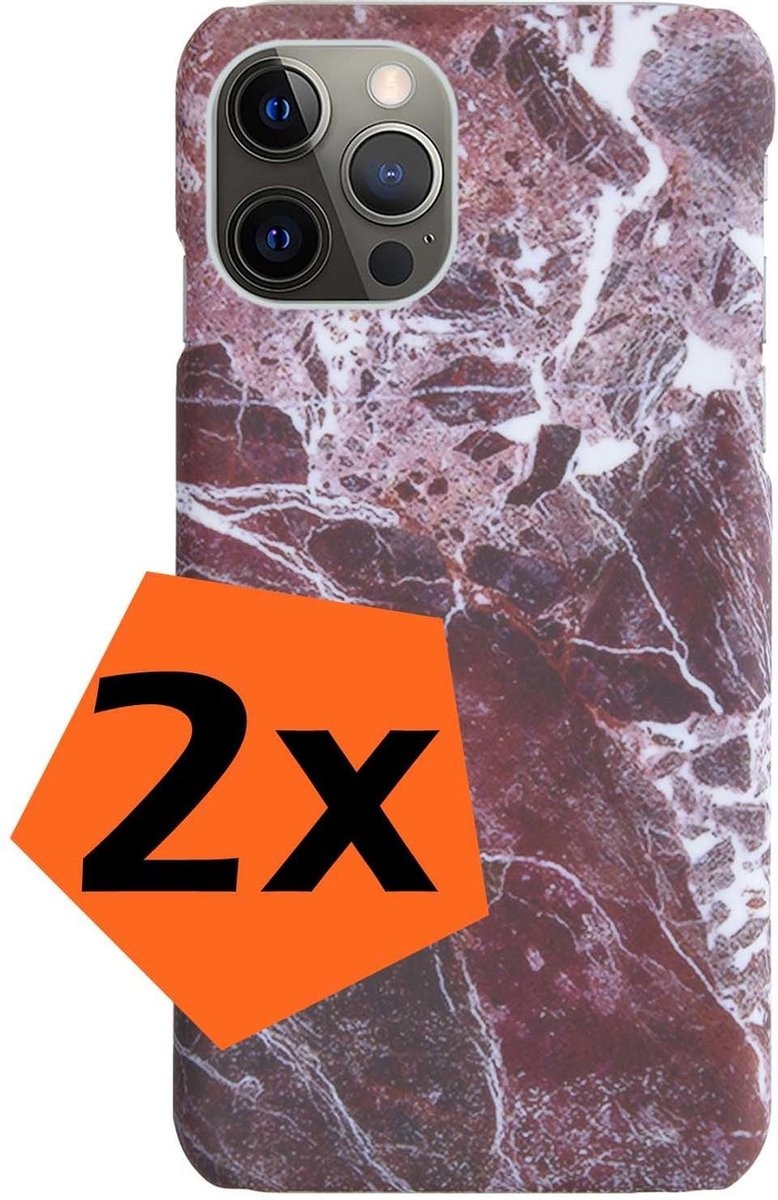 Nomfy Hoesje Geschikt voor iPhone 11 Pro Max Hoesje Marmeren Case Hardcover Hoes Marmer - Hoesje Geschikt voor iPhone 11 Pro Max Marmer Hoes - Rood - 2 PACK
