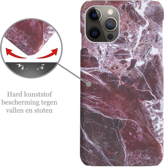 Nomfy Hoesje Geschikt voor iPhone 11 Pro Max Hoesje Marmeren Case Hardcover Hoes Marmer - Hoesje Geschikt voor iPhone 11 Pro Max Marmer Hoes - Rood - 2 PACK