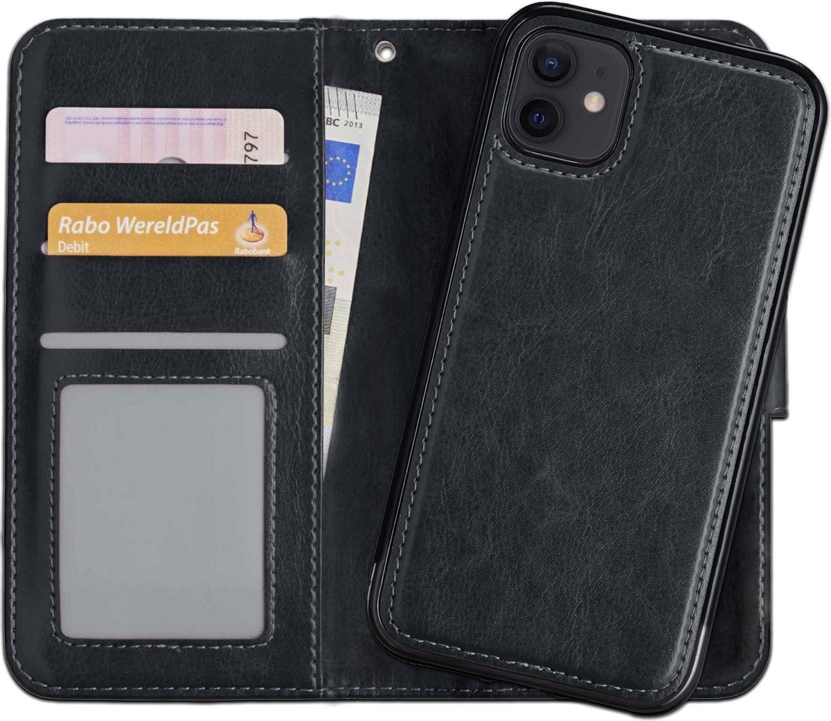 NoXx Hoes Geschikt voor iPhone 11 Hoesje Bookcase Hoes 2-in-1 Uitneembaar Cover Hard Case - Zwart