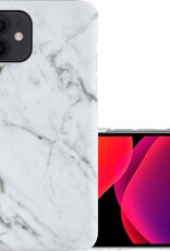 NoXx Hoes Geschikt voor iPhone 12 Hoesje Marmer Back Case Hardcover Marmeren Hoes Marmer - Wit