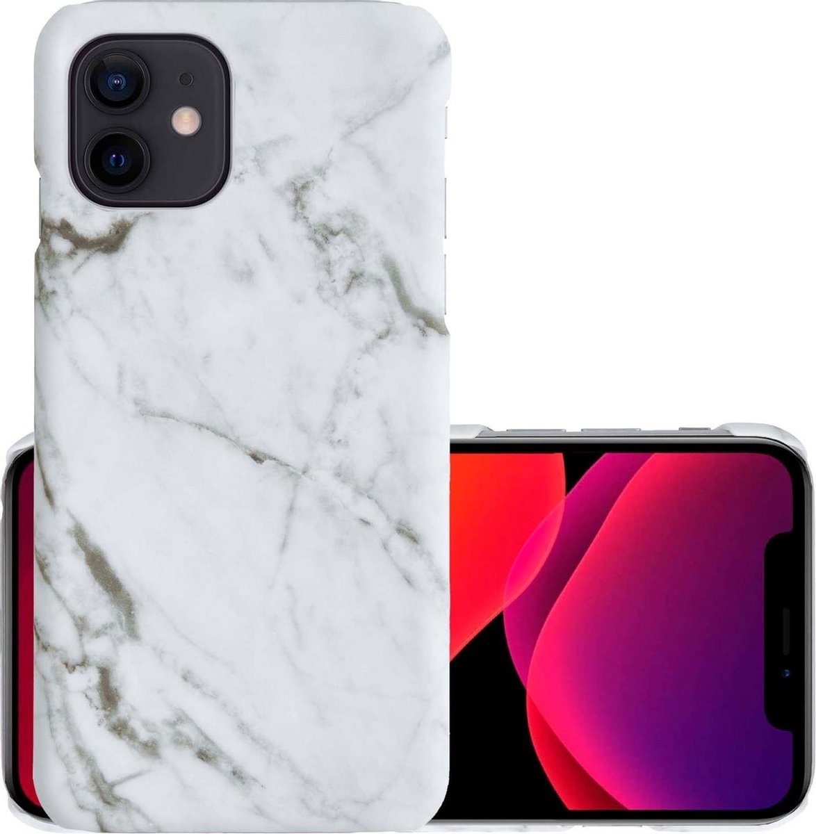 NoXx Hoes Geschikt voor iPhone 12 Hoesje Marmer Back Case Hardcover Marmeren Hoes Marmer - Wit