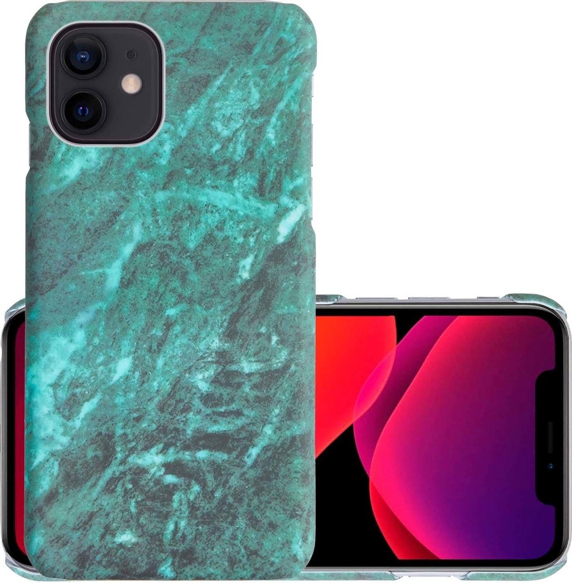 NoXx Hoes Geschikt voor iPhone 12 Hoesje Marmer Back Case Hardcover Marmeren Hoes Marmer - Groen