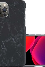NoXx Hoes Geschikt voor iPhone 12 Pro Hoesje Marmer Back Case Hardcover Marmeren Hoes Marmer - Zwart