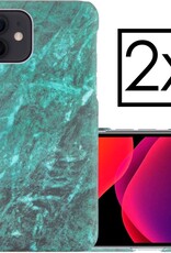 NoXx Hoes Geschikt voor iPhone 12 Mini Hoesje Marmer Back Case Hardcover Marmeren Hoes Marmer - Groen - 2x