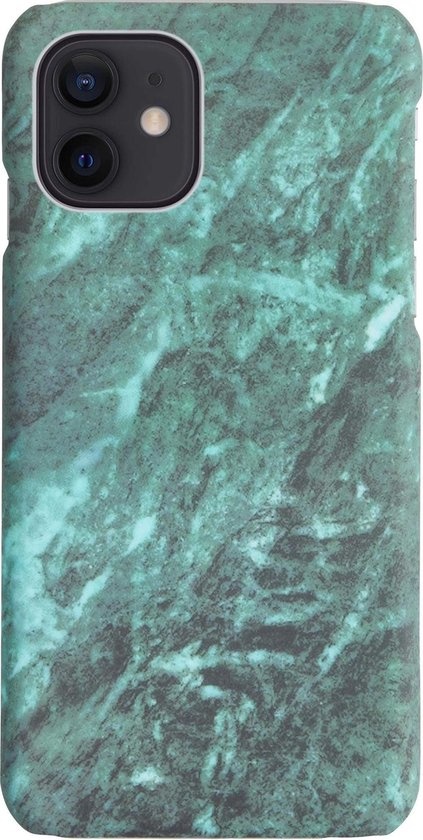 NoXx Hoes Geschikt voor iPhone 12 Mini Hoesje Marmer Back Case Hardcover Marmeren Hoes Marmer - Groen - 2x