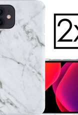 NoXx Hoes Geschikt voor iPhone 12 Hoesje Marmer Back Case Hardcover Marmeren Hoes Marmer - Wit - 2x