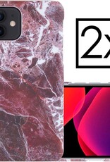 NoXx Hoes Geschikt voor iPhone 12 Hoesje Marmer Back Case Hardcover Marmeren Hoes Marmer - Rood - 2x