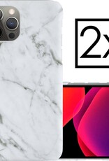 NoXx Hoes Geschikt voor iPhone 12 Pro Hoesje Marmer Back Case Hardcover Marmeren Hoes Marmer - Wit - 2x