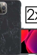 NoXx Hoes Geschikt voor iPhone 12 Pro Hoesje Marmer Back Case Hardcover Marmeren Hoes Marmer - Zwart - 2x