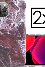 NoXx Hoes Geschikt voor iPhone 12 Pro Max Hoesje Marmer Back Case Hardcover Marmeren Hoes Marmer - Rood - 2x